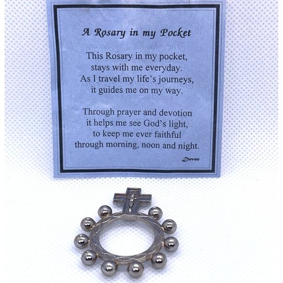 Pocket Italy Rosary Ring Cross Finger Prayer Beads Religious Catholic Vintage - Picture 3 of 11